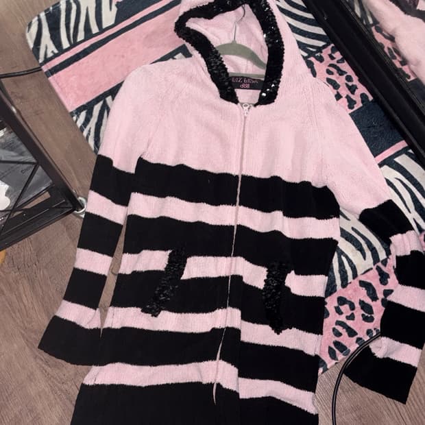 리즈리사 돌 핑크 블랙 스트라이프 후드집업