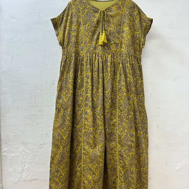 빈티지 인디아 코튼100 페이즐리 태슬 스트링 롱 원피스 