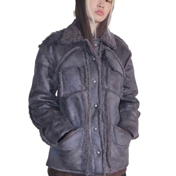 퍼버즈 25FW 컷 라인 무스탕자켓 