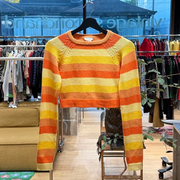 막스마라 오렌지 옐로우 스트라이프 캐시미어혼방 니트 