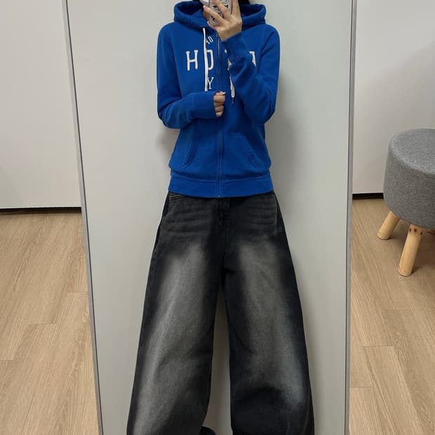 아베크롬비 슬림핏 자수로고 블루 후드집업