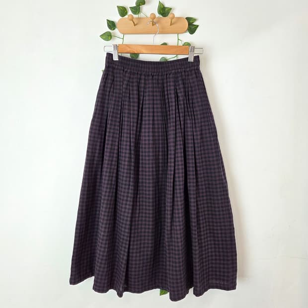 sm2 보라 체크 롱스커트