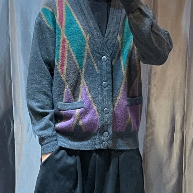 L YSL 입생로랑 에스닉 아가일 패턴 가디건