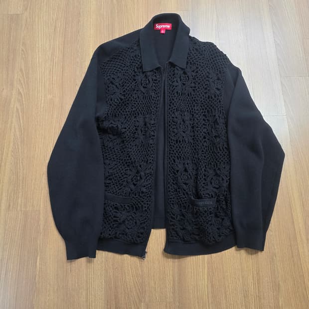 (L) 25SS 슈프림 크로셰 집업 가디건 블랙