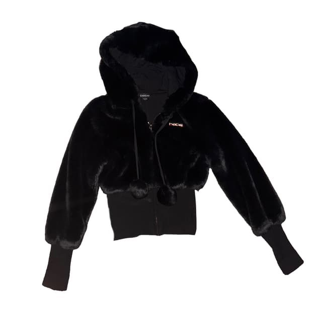 Bebe 블랙 퍼 후드 집업 자켓