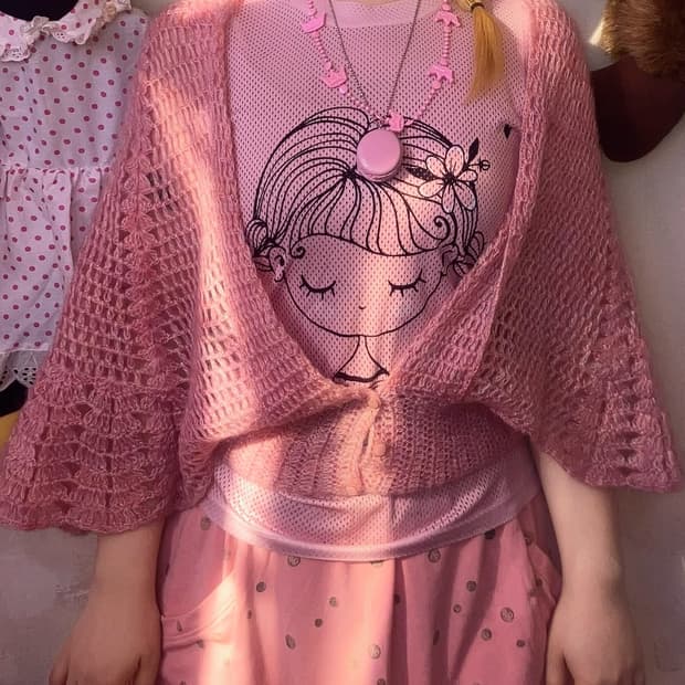 jpn 딸기우유 니트 케이프