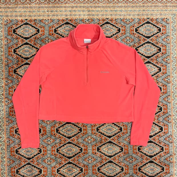 컬럼비아 핑크 크롭 반집업 플리스 티셔츠 여성M