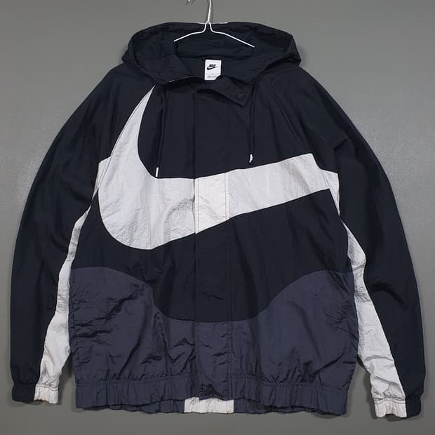 실측 XL 나이키 빅스우시 우븐 라인드 바람막이 후드 자켓 오레오 범고래
