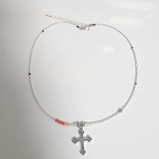 남자 주황 포인트 십자가 목걸이