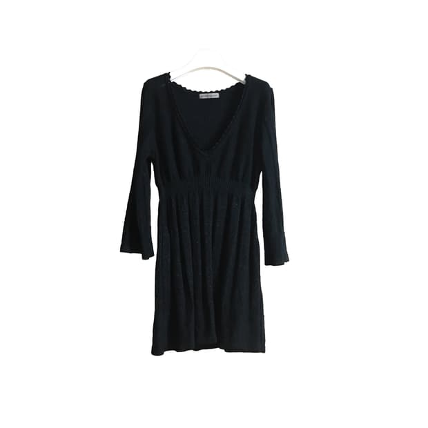 오네갸루 y2k 블랙 글리터 슬림핏 7부 니트