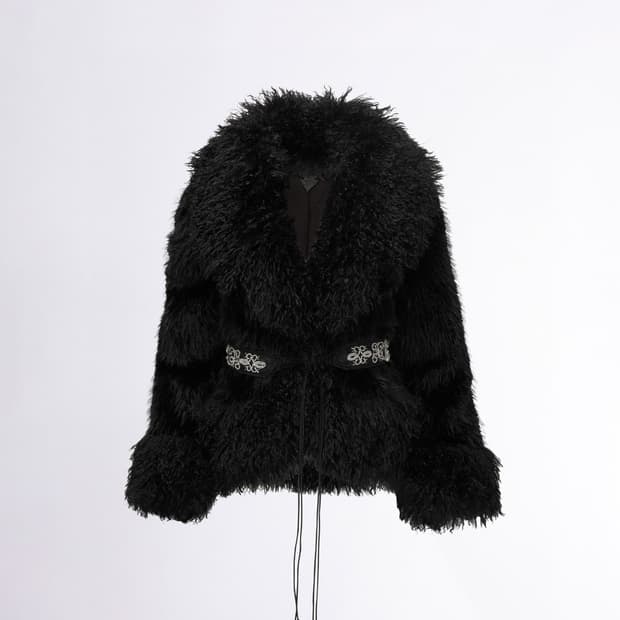 스컬프터 Beaded Faux Fur Robe Black 퍼자켓