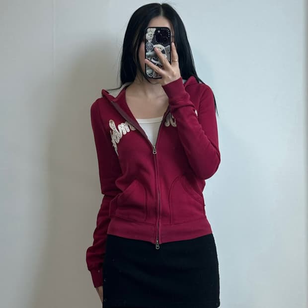 아베크롬비 y2k 와투케 버건디 딱붙 후드집업