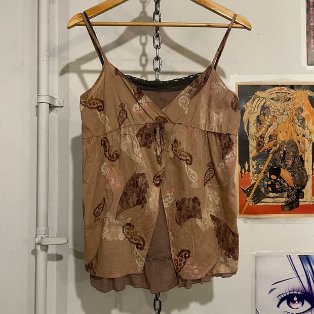 에스닉 패턴 레이어드 브라운 슬리브리스 오리엔탈 히피