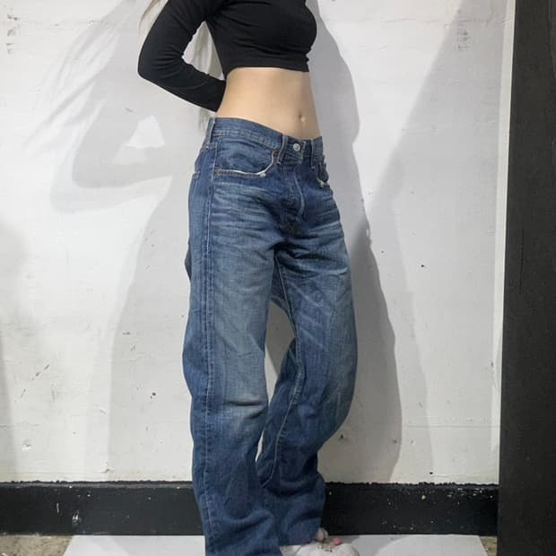 리바이스 501 중청 워싱 데님 청바지 30