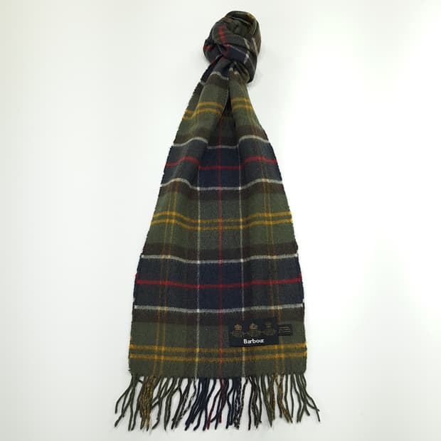 MX313 바버 올리브그린 타탄체크 메리노 캐시미어 목도리 머플러