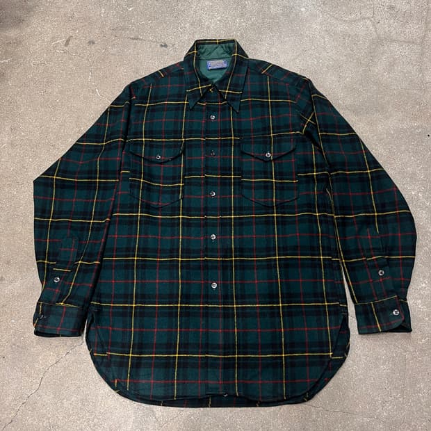 70‘s 펜들턴 울 체크 셔츠 그린
