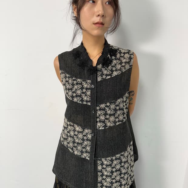 vintage oriental floral patchwork vest  