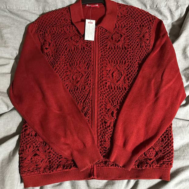 슈프림 크로셰 집업 가디건 레드