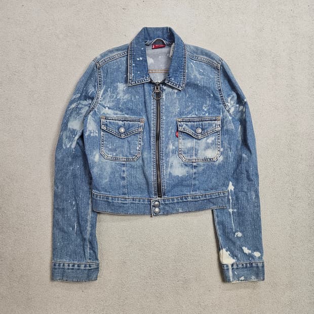 리바이스 블리치 워싱 여성 크롭 데님 자켓 M