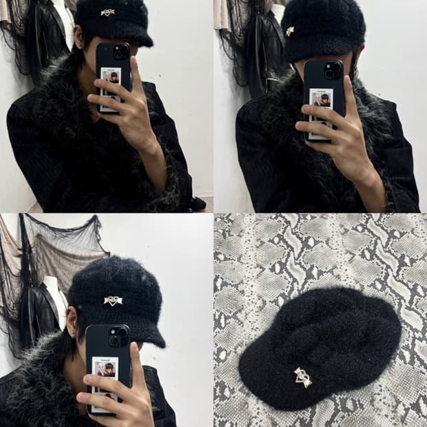 2. Ribbon Detail Black Fur Cap (여성 Free)