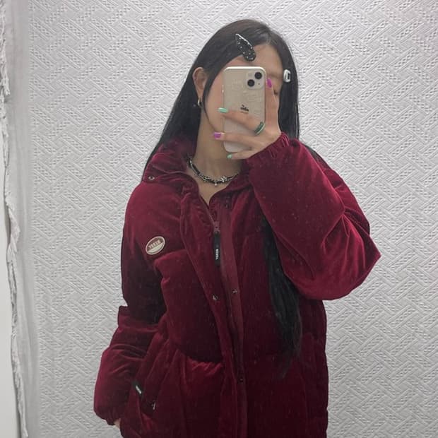 널디 유니크 코듀로이 골덴 버건디 와인 패딩 S C07018