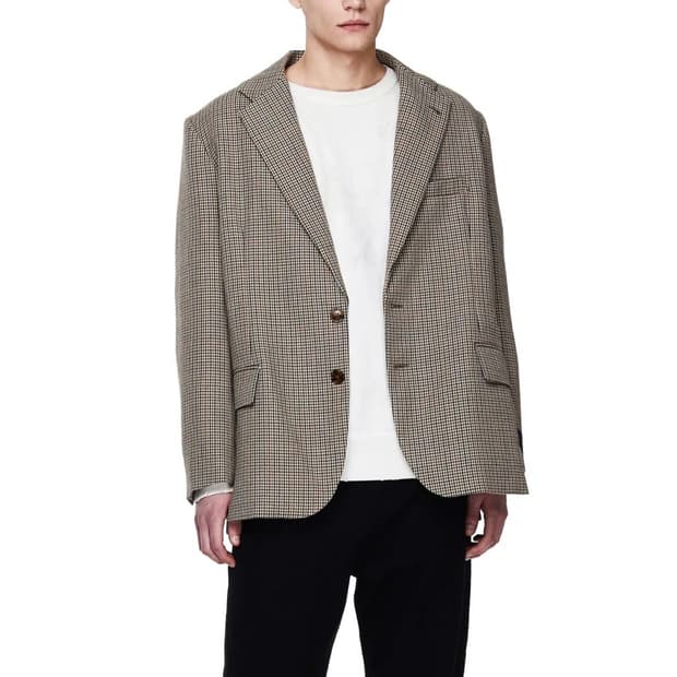 [S]베트멍 하운드투스 체크 블레이저 자켓 컷아웃 브라운 컬러