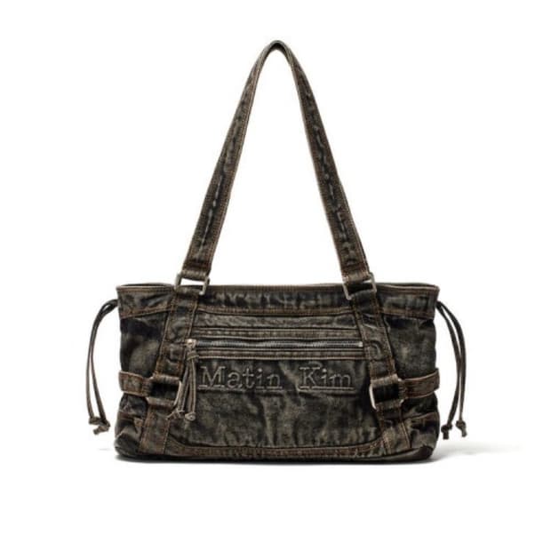 마뗑킴 마틴 워시드 데님 스퀘어백 블랙