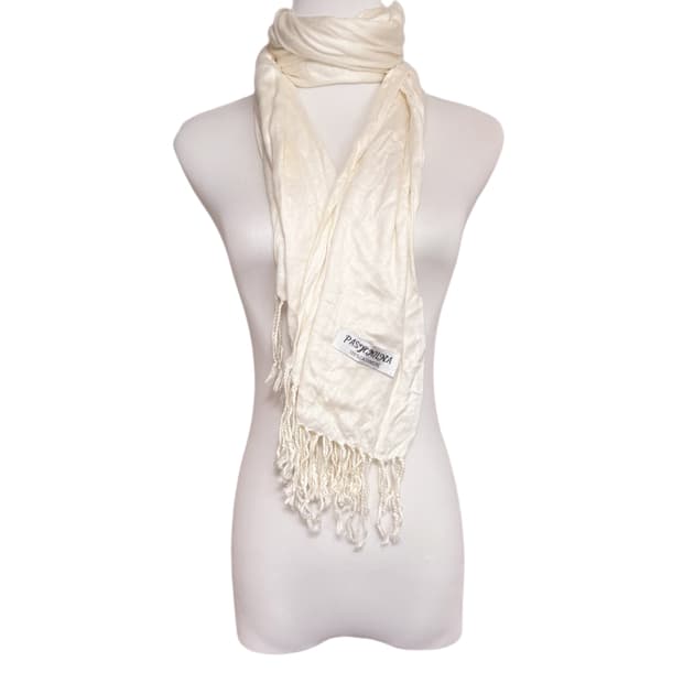 (이체시에눌) 파시미나 캐시미어 100 아이보리 실크 느낌 태슬 머플러