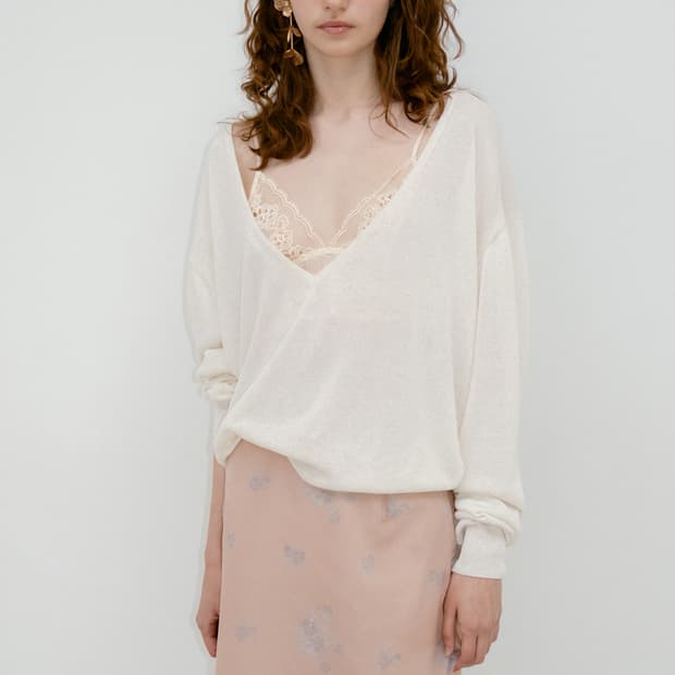 리본빛 Kind Paper V-neck Knit - Ivory
