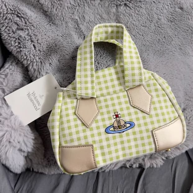 비비안웨스트우드 아카이브 orb 자수 체크 패브릭 핸드백