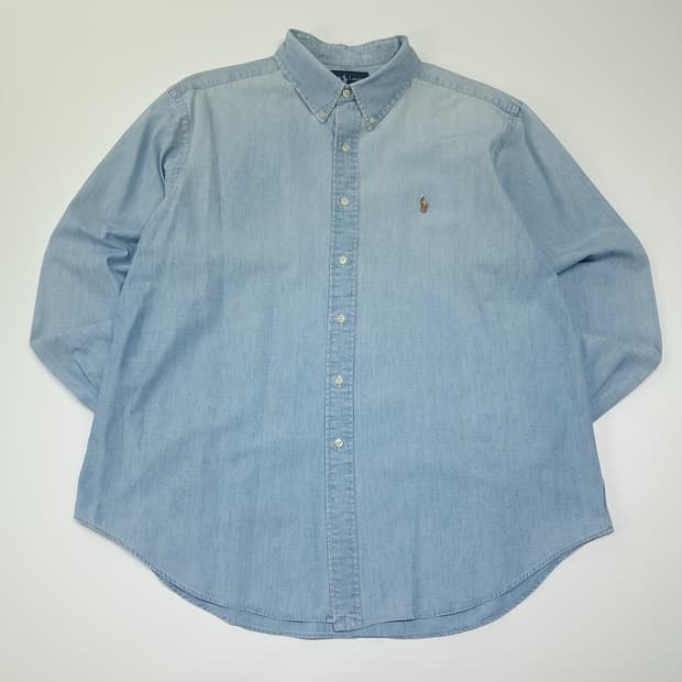 CL242 2XL 폴로 90s 멀티포니 샴브레이 블루 셔츠 남방