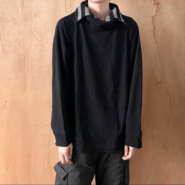 Y’s 스트라이프 카라 도킹 니트