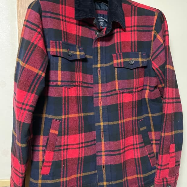 아메리칸 이글 코듀로이 카라 플란넬 셔츠 자켓 레드 체크 m