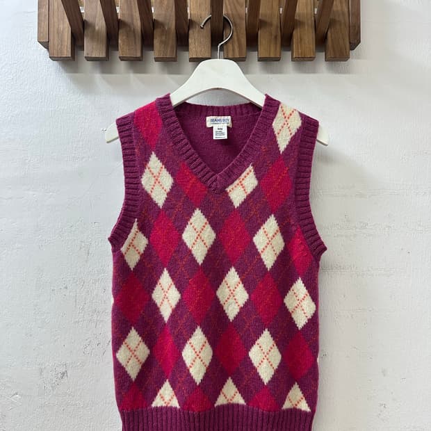 BEAMS BOY 빔즈 울 100% 아가일 니트 베스트