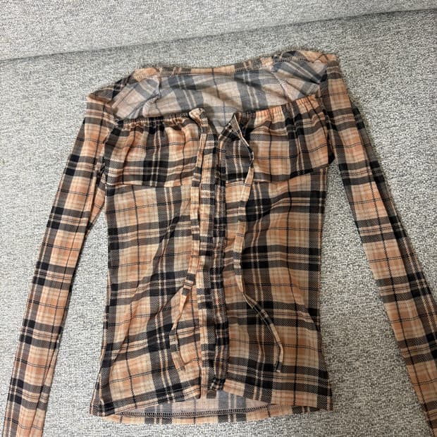 체크 시스루 블라우스