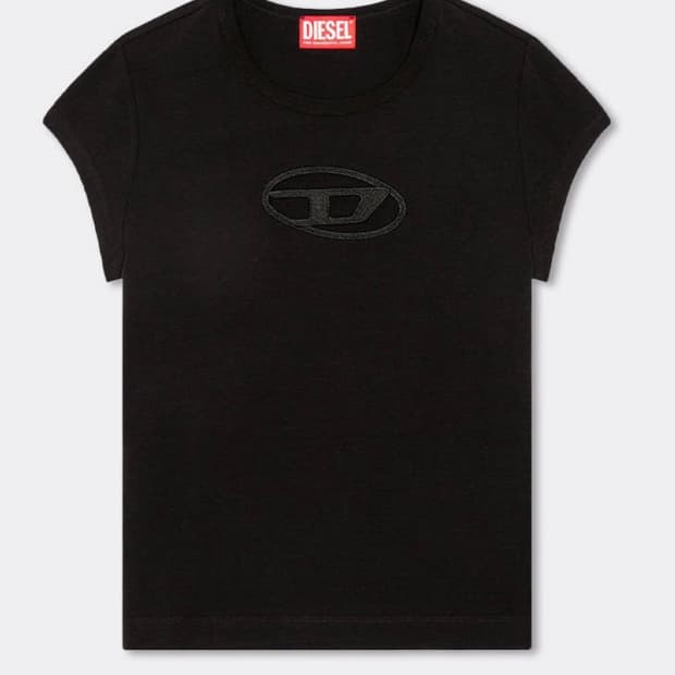 디젤 T-Angie Peekaboo Logo T-Shirt Black