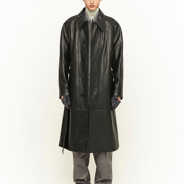 [L] 누마레 레더 트렌치 코트 블랙
