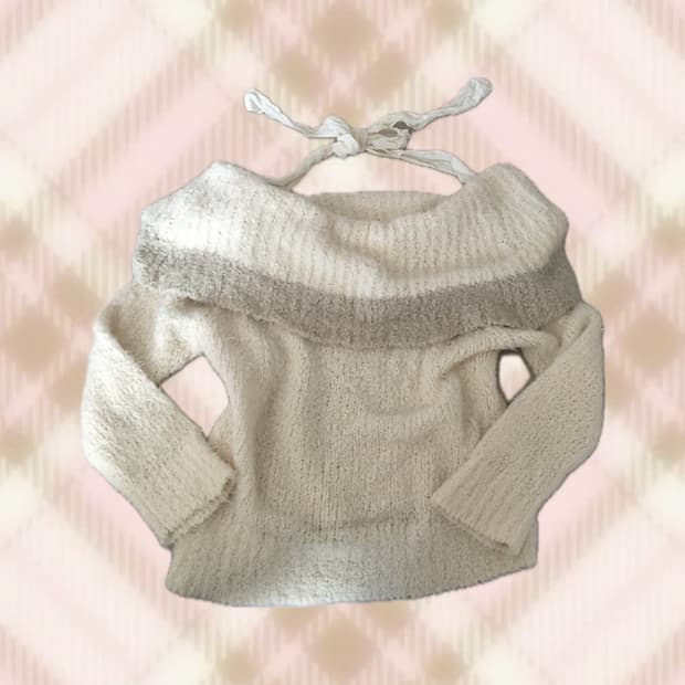 아이보리 리본 오프숄더 니트 라떼 히메 갸루 러블리 로걀 빈티지