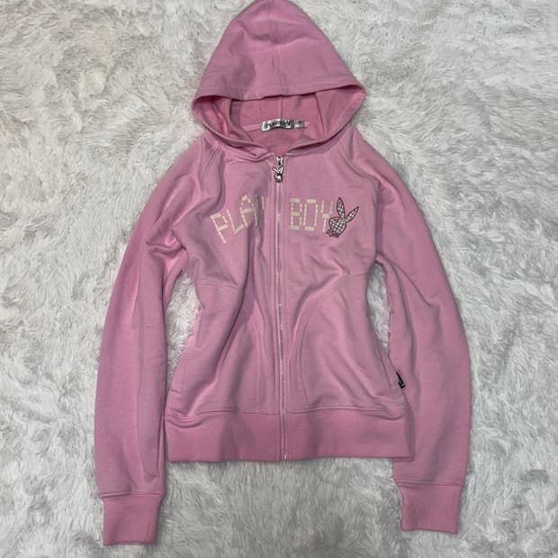 Playboy rabbit zipper pink hood zip-up