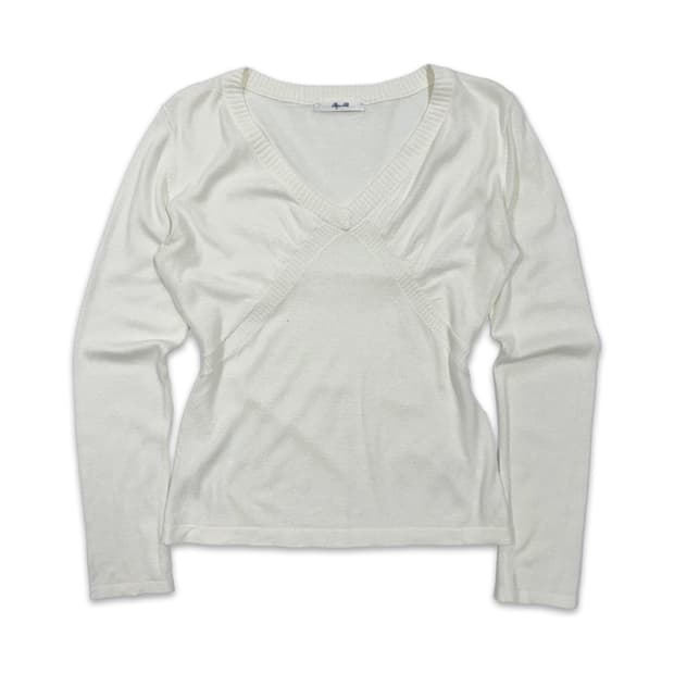 빈티지 아이보리 라인 V넥 니트