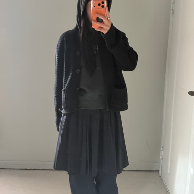 일본빈티지 모던 블랙 와플가디건