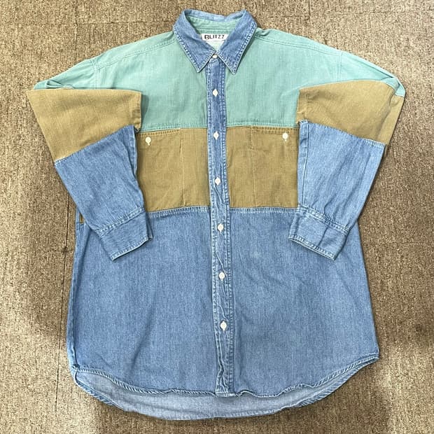 (M) Blitzz 블리츠 빈티지 패치워크 데님 셔츠