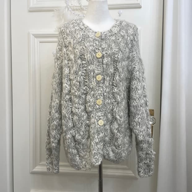 khaki white boucle over sweater cardigan