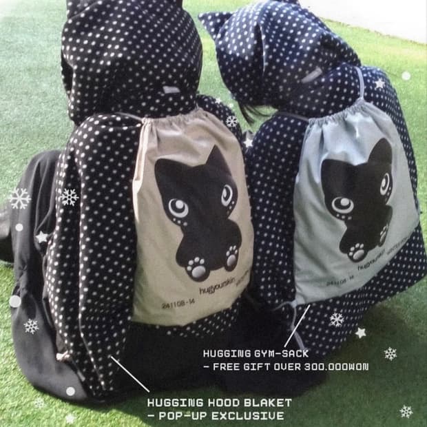 허그유어스킨 허깅 후드 고양이 담요 (Black)