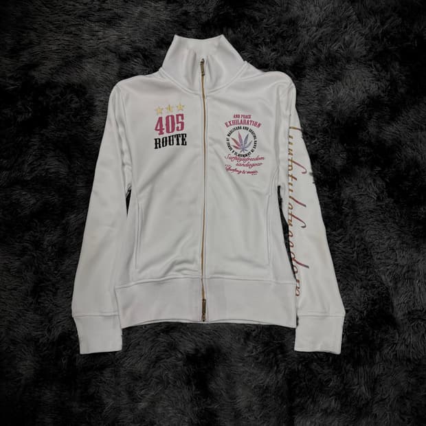 마리화나 그래픽 레터링 하이넥 트랙탑