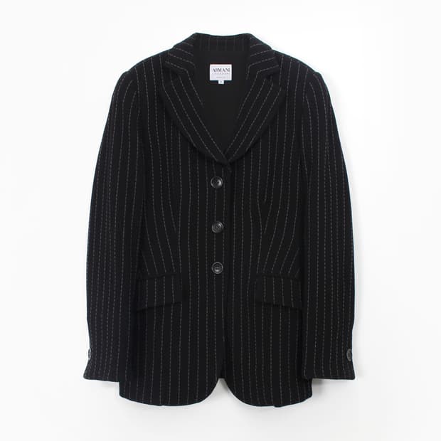아르마니 Armani 울 모직 클래식 스트라이프 싱글 자켓