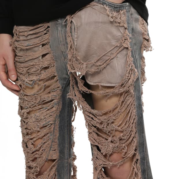 새상품 릭오웬스 다크쉐도우 블루 디스트레스 플레어진 30size