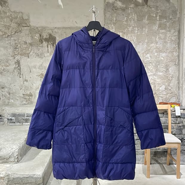 플리츠 플리즈 퍼플 투 웨이 집업 다운 롱 점퍼