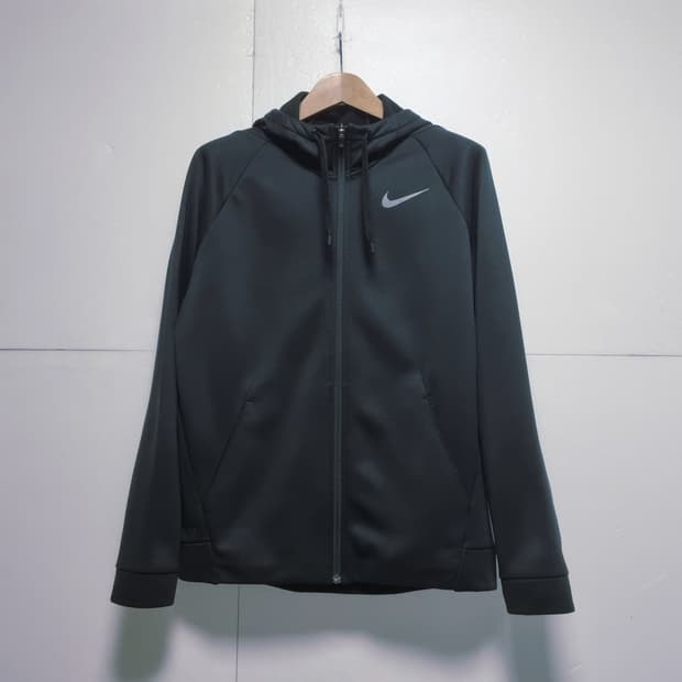 남성L 나이키 블랙 검정 기능성 기모 후드 집업 자켓 트레이닝복
