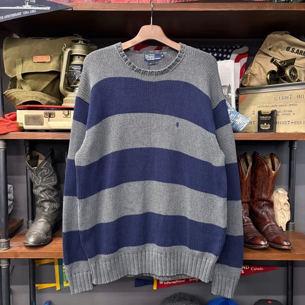 90s 폴로랄프로렌 오버핏 스트라이프 럭비 코튼니트 N184